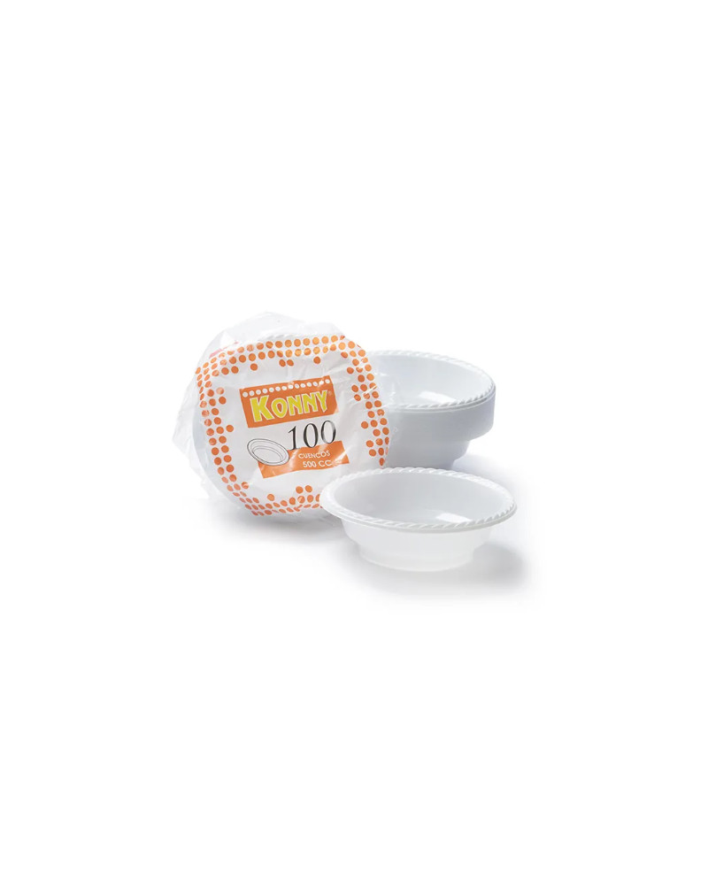 CUENCO PLASTICO BLANCO 500CC P/100U