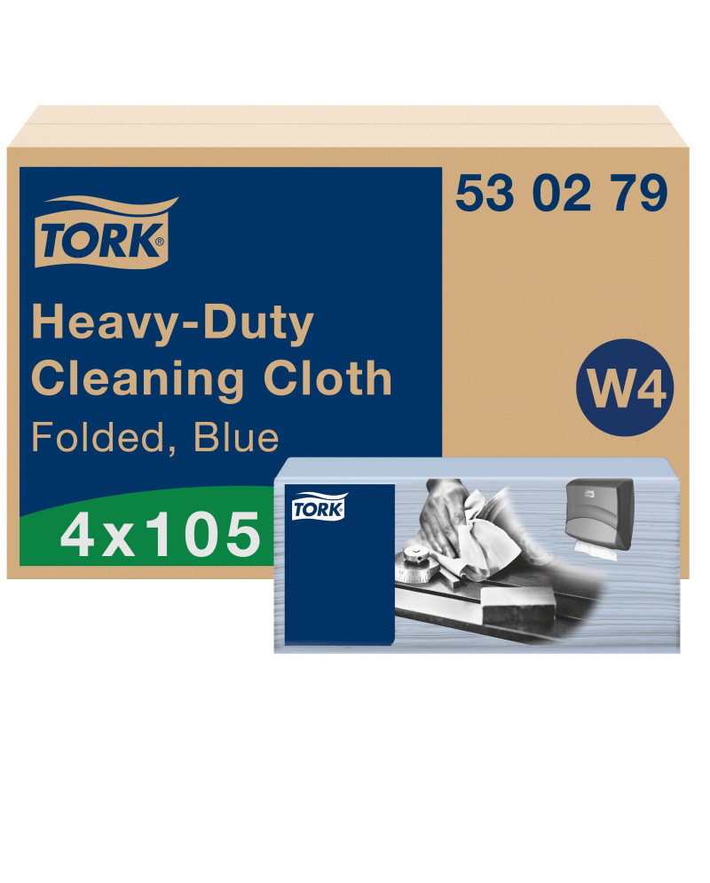 Tork Paño de Limpieza Ultrarresistente Azul W4, Resistente y absorbente, 4 x 105 paños, 530279