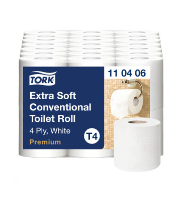 Tork Papel Higiénico Convencional Extrasuave, 4 capas, Blanco T4, Premium, 42 × 150 hojas, 110406