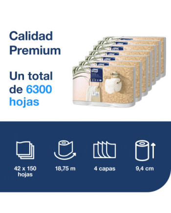 Tork Papel Higiénico Convencional Extrasuave, 4 capas, Blanco T4, Premium, 42 × 150 hojas, 110406