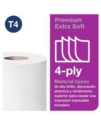 Tork Papel Higiénico Convencional Extrasuave, 4 capas, Blanco T4, Premium, 42 × 150 hojas, 110406