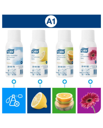 Tork Dispensador de Ambientador en Espray Blanco A1, Recambios de reposición rápida, línea Elevation, 562000
