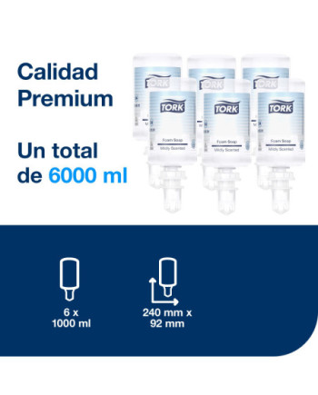 Tork Esencia Suave Jabón en Espuma para Lavado de Manos S4, Reduce el consumo, 6 × 1000 ml, 520501