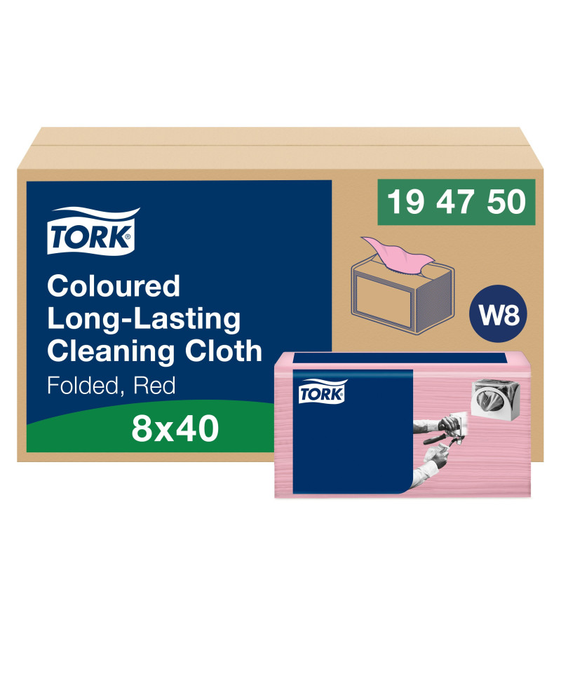 Tork Paño de Limpieza de Larga Duración Color Rojo W8, Multiusos, 8 × 40 Paños, 194750