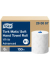 Tork Matic® Toallas de Mano de Papel Suaves Blancas con Hojas Grises H1, Advanced, absorbente, 6 rollos × 150 m, 290067