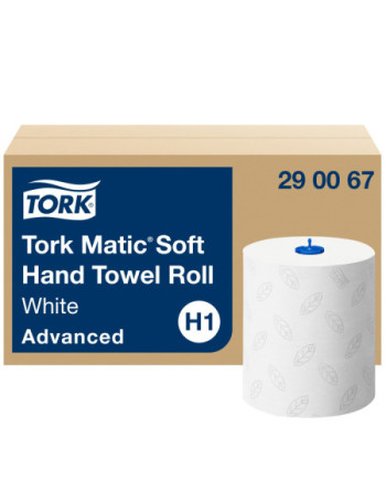 Tork Matic® Toallas de Mano de Papel Suaves Blancas con Hojas Grises H1, Advanced, absorbente, 6 rollos × 150 m, 290067