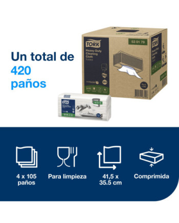 Tork Paño de Limpieza Ultrarresistente Blanco W4, Multiusos, 4 x 105 paños, 530179