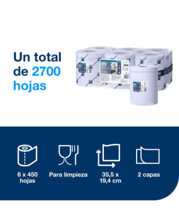 Tork Reflex™ Papel de Secado Extra Azul M4, SmartCore®, 6 × 450 servicios, 473391