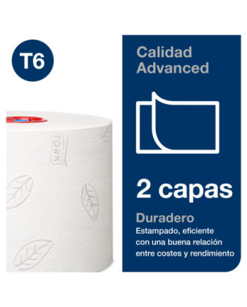 Tork Mid-size Rollo de Papel Higiénico Advanced T6, Blanco, 2 capas, 27 rollos, 127530