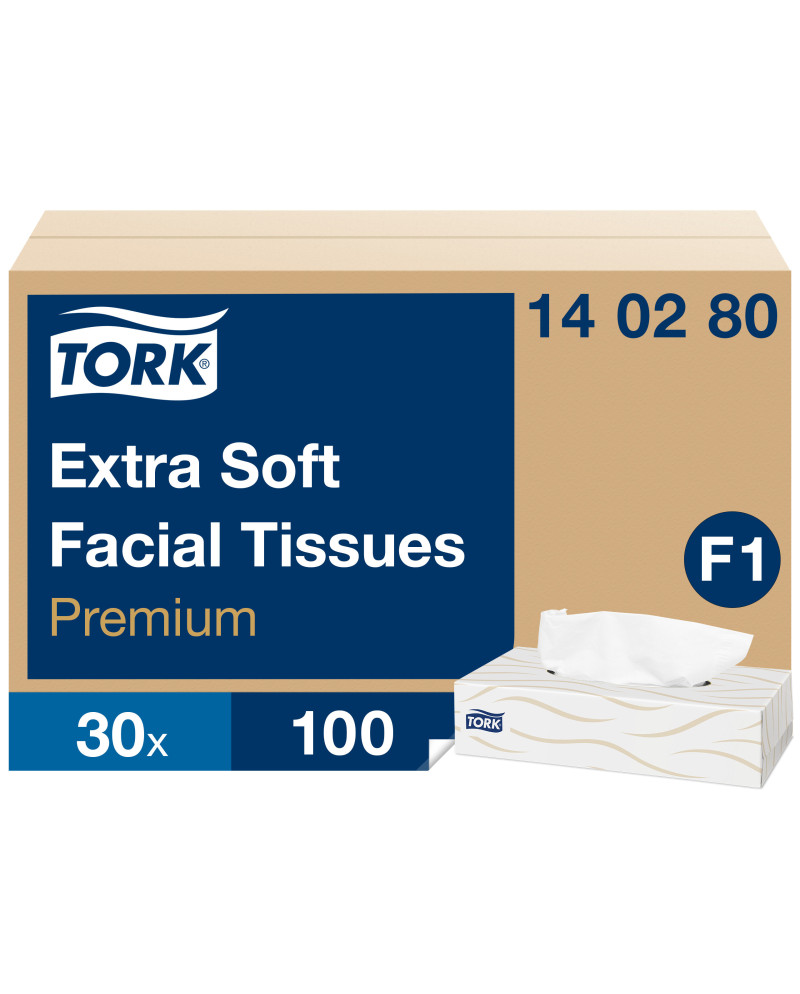 Tork Pañuelos Faciales Suaves Blancos F1, Premium, 2 capas, 30 x 100 hojas, 140280
