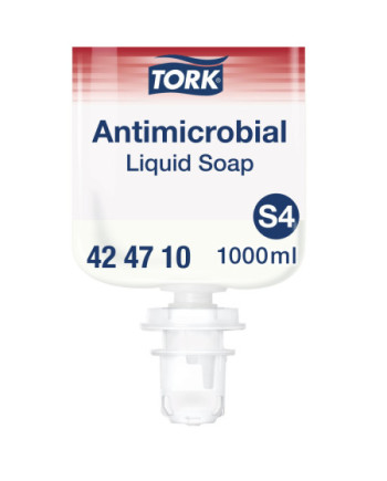 Tork Jabón Líquido para Manos Antimicrobiano S4, Dermatológicamente probado, 6 × 1000 ml, 424710