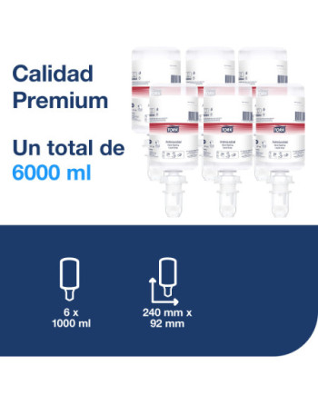 Tork Jabón Líquido para Manos Antimicrobiano S4, Dermatológicamente probado, 6 × 1000 ml, 424710