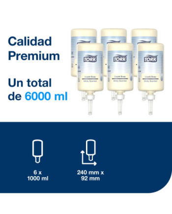 Tork Esencia Suave Jabón Líquido para Lavado de Manos S1, Aroma fresco, 6 × 1000 ml, 420501