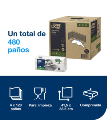 Tork Paño de Limpieza Blanco W4, Paño flexible, 4 × 120 unidades, 510479
