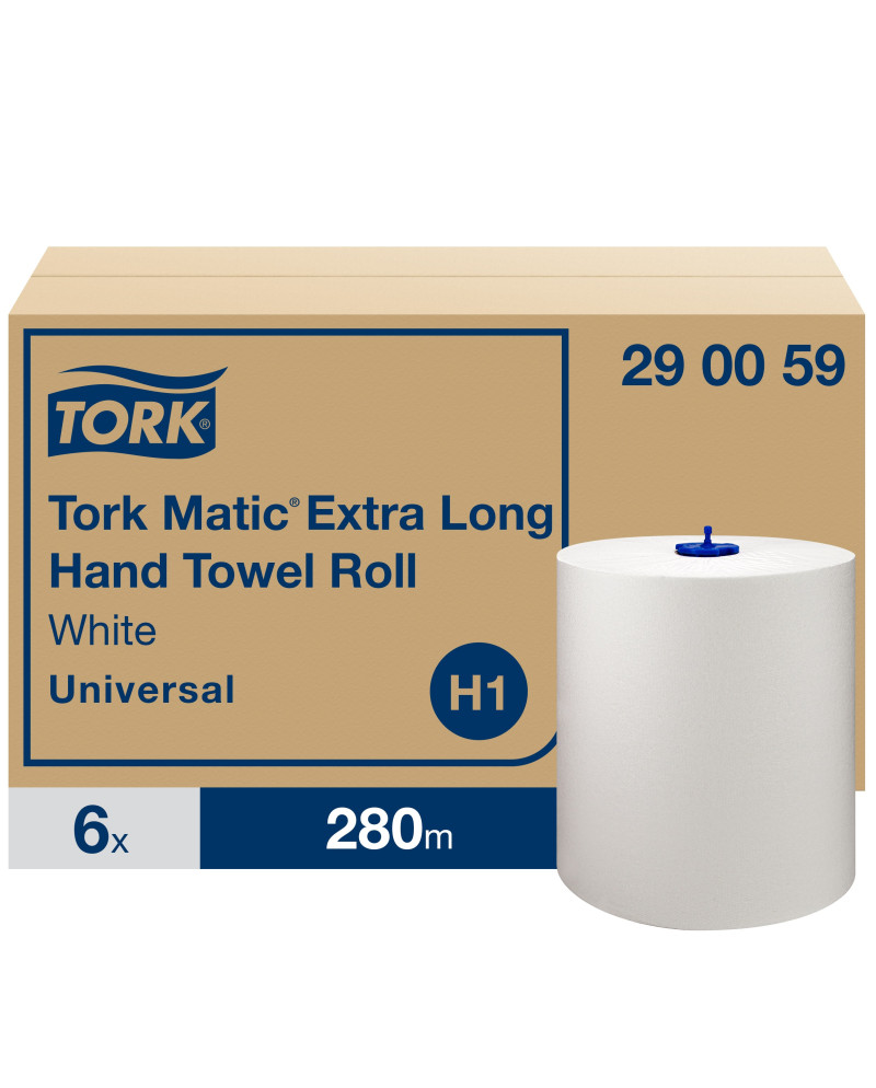 Tork Matic® Toalla de Mano de Papel en Rollo Extralargo Blanco H1, Universal, 6 rollos × 280 m, 290059