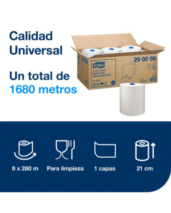 Tork Matic® Toalla de Mano de Papel en Rollo Extralargo Blanco H1, Universal, 6 rollos × 280 m, 290059