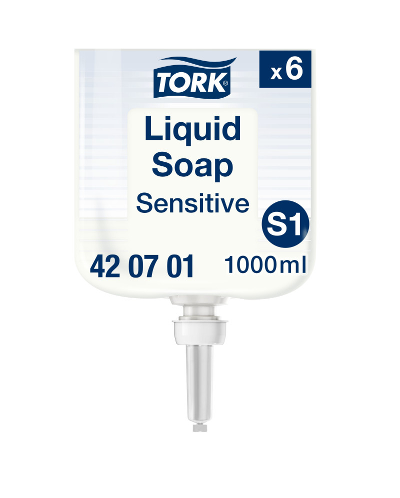 Tork Sensitive Jabón Líquido para Lavado de Manos S1, Dermatológicamente probado, 6 × 1000 ml, 420701