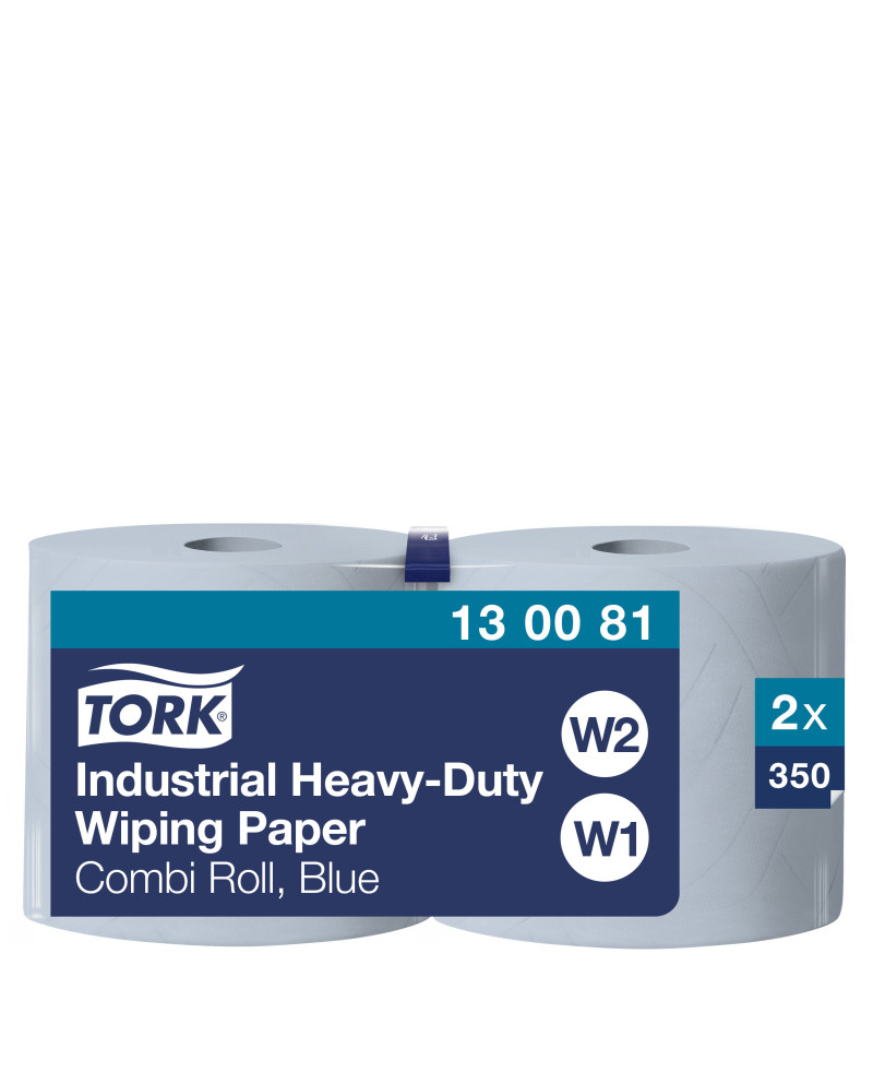 Tork Papel de Secado Industrial Ultrarresistente Azul W1/2, Protege las manos, 2 × 350 Servicios, 130081
