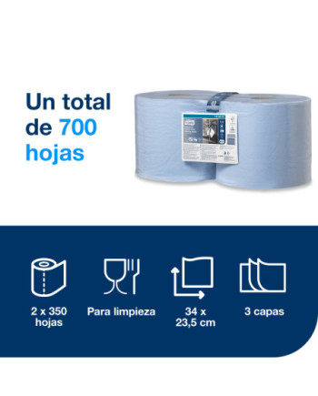 Tork Papel de Secado Industrial Ultrarresistente Azul W1/2, Protege las manos, 2 × 350 Servicios, 130081