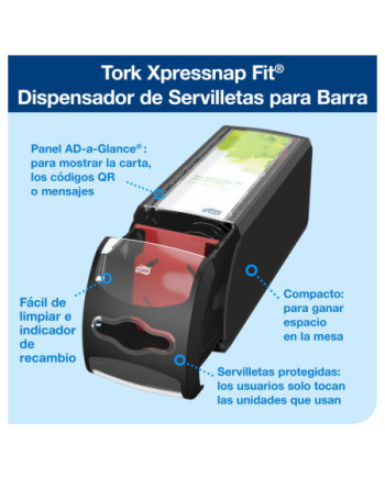 Tork Xpressnap Fit® Dispensador de Servilletas para Barra Negro N14, Dispensación hoja a hoja, 14,3 × 12,1 × 32,6 cm, 272901