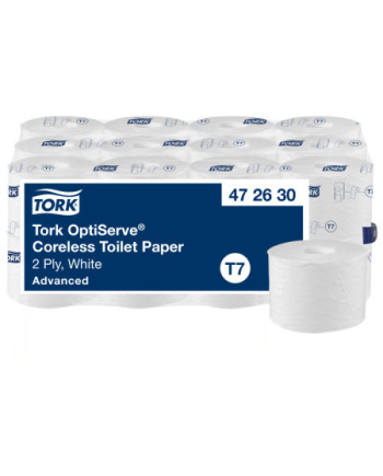 Tork OptiServe® Papel Higiénico sin Madril Blanco T7, Advanced, 2 capas, 24○×○820 hojas, 472630