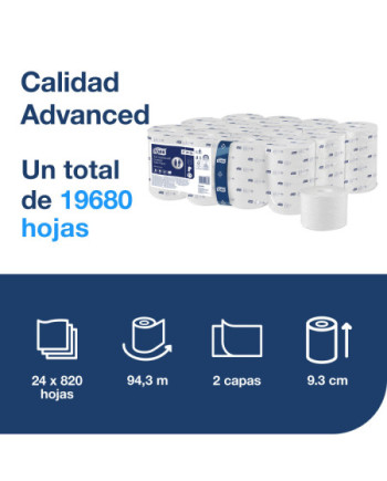 Tork OptiServe® Papel Higiénico sin Madril Blanco T7, Advanced, 2 capas, 24○×○820 hojas, 472630