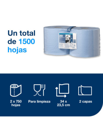 Tork Papel de Secado Extra Azul W1/2, Absorbente, 2 x 750 servicios, 130052
