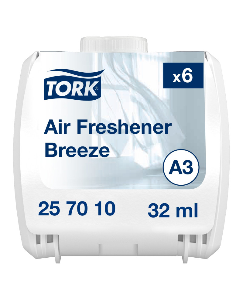 Tork Ambientador Constante con Recambio de Fragancia Brisa A3, Neutralizador de malos olores, 6 recambios, 257010