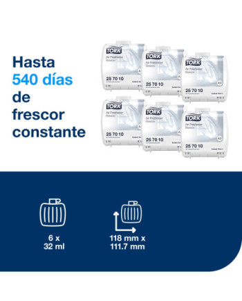 Tork Ambientador Constante con Recambio de Fragancia Brisa A3, Neutralizador de malos olores, 6 recambios, 257010