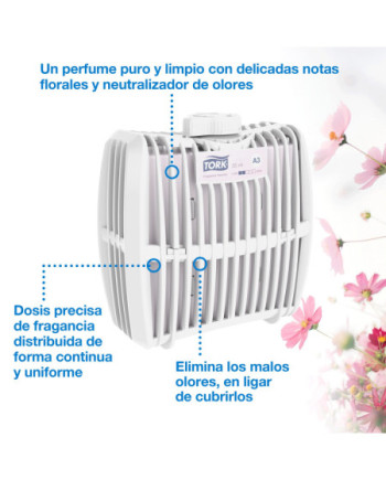 Tork Ambientador Constante con Recambio de Fragancia Floral A3, Neutralizador de malos olores, 6 recambios, 257011