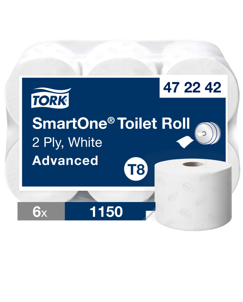 Tork SmartOne® Papel Higiénico Blanco T8, Advanced, 2 capas, 6 × 1150 servicios, 472242
