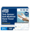 Tork Xpress® Toallas de Mano de Papel Entreplegadas Suaves Blancas H2, Premium, plegado en Z, 2 capas, 21 × 150 hojas, 100289