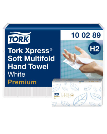 Tork Xpress® Toallas de Mano de Papel Entreplegadas Suaves Blancas H2, Premium, plegado en Z, 2 capas, 21 × 150 hojas, 100289