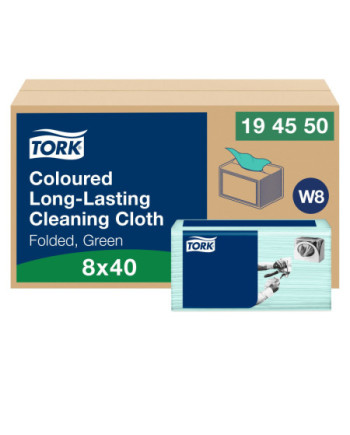 Tork Paño de Limpieza de Larga Duración Color Verde W8, Multiusos, 8 × 40 Paños, 194550