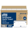 Tork Toalla de Mano de Papel Plegada en V Suave Blanco H3, 15 x 250 hojas, 290163
