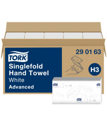 Tork Toalla de Mano de Papel Plegada en V Suave Blanco H3, 15 x 250 hojas, 290163