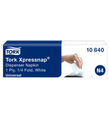 Tork Xpressnap® Servilleta Blanca para Dispensador N4, Universal, Plegado 1/4, 1 Capa, 1125 servilletas, 10840