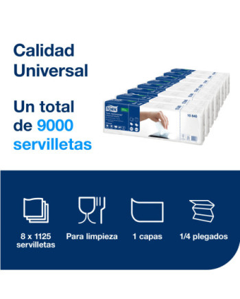 Tork Xpressnap® Servilleta Blanca para Dispensador N4, Universal, Plegado 1/4, 1 Capa, 1125 servilletas, 10840