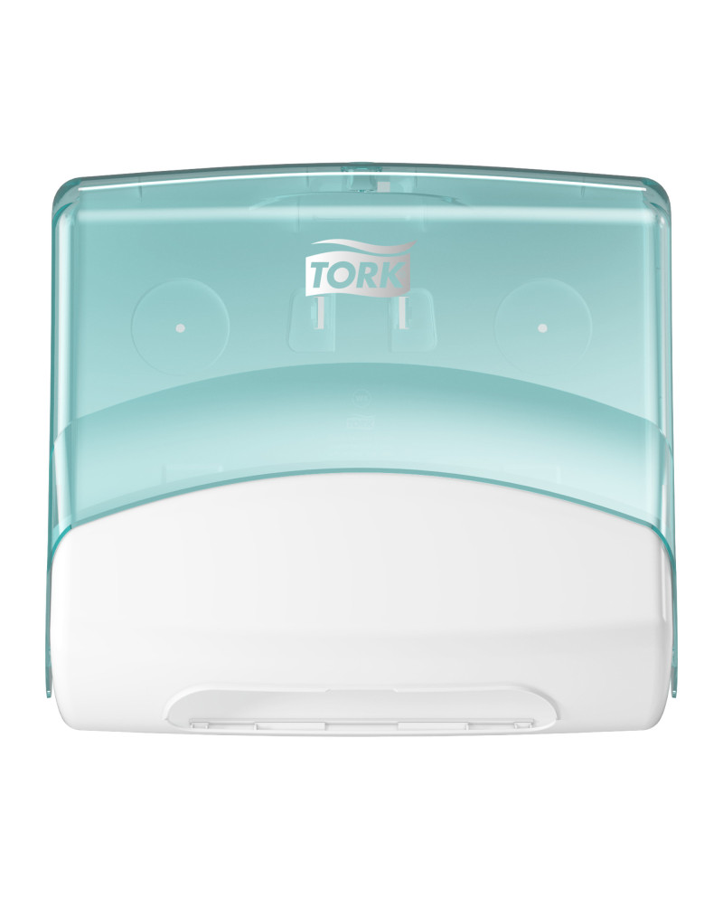Tork Dispensador de Paños Plegados Blanco y Turquesa W4, Montaje en pared, Línea Performance, 654000