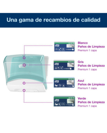 Tork Dispensador de Paños Plegados Blanco y Turquesa W4, Montaje en pared, Línea Performance, 654000
