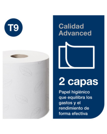 Tork SmartOne® Mini Papel Higiénico Blanco T9, Advanced, 2 capas, 12 × 620 servicios, 472193