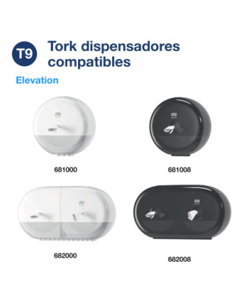 Tork SmartOne® Mini Papel Higiénico Blanco T9, Advanced, 2 capas, 12 × 620 servicios, 472193