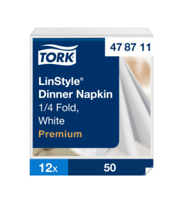 Tork LinStyle® Dinner Servilleta Premium Blanca, Plegado en 1/4, 12x50 Servilletas, 39 × 39 cm, 478711