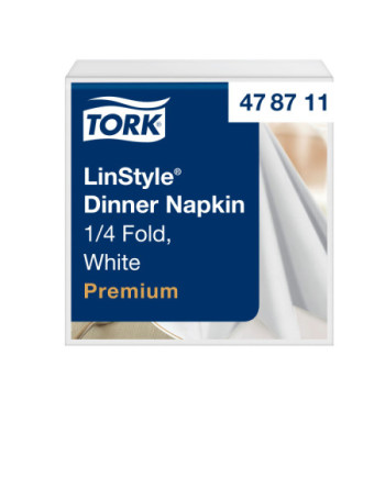 Tork LinStyle® Dinner Servilleta Premium Blanca, Plegado en 1/4, 12x50 Servilletas, 39 × 39 cm, 478711