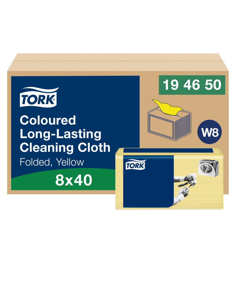 Tork Paño de Limpieza de Larga Duración Color Amarillo W8, Multiusos, 8 × 40 Paños, 194650