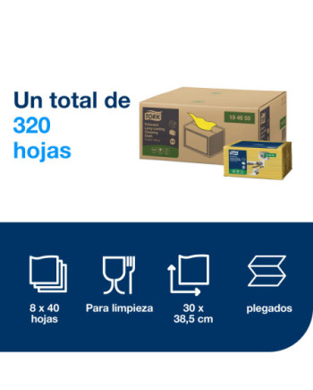 Tork Paño de Limpieza de Larga Duración Color Amarillo W8, Multiusos, 8 × 40 Paños, 194650